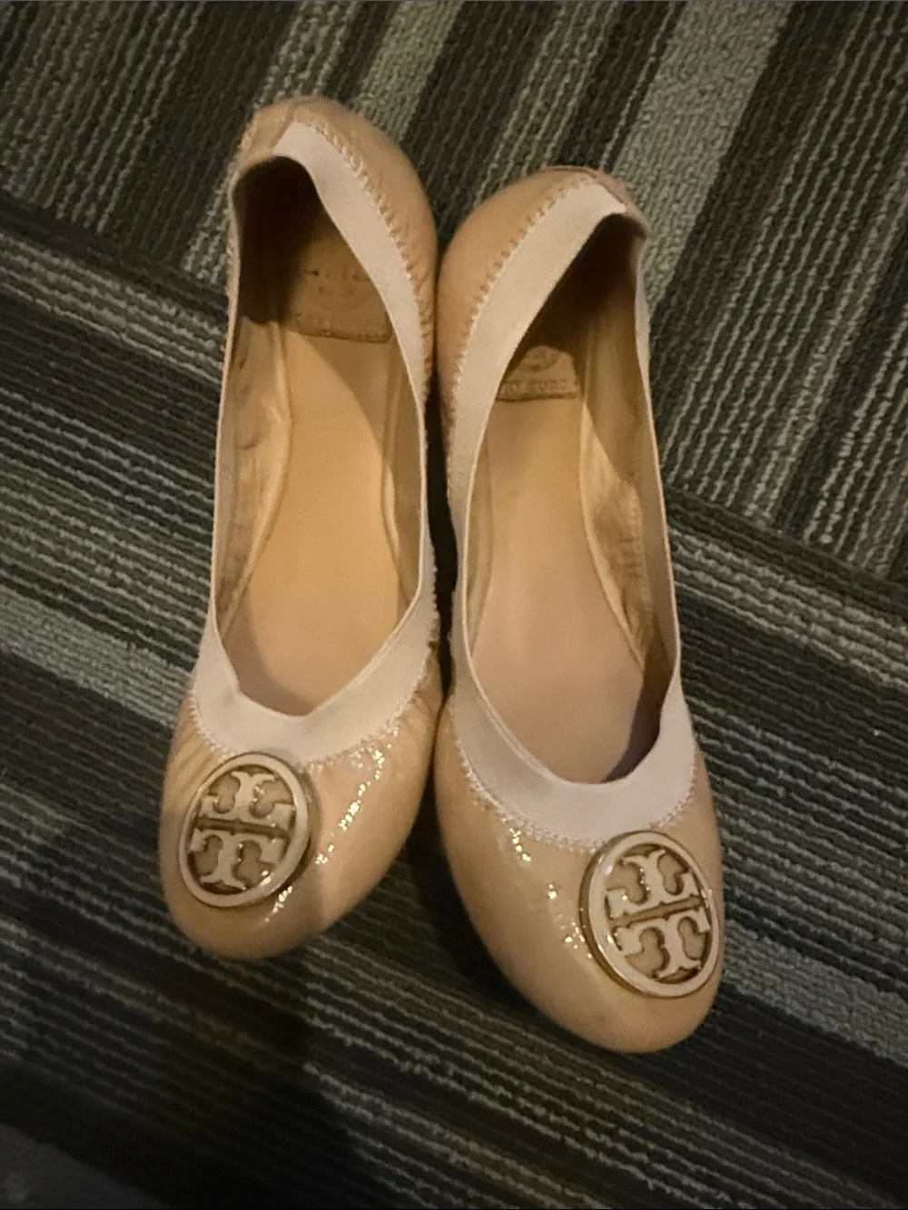 Tory Burch Blush Patent Leather Logo Ballet Flats